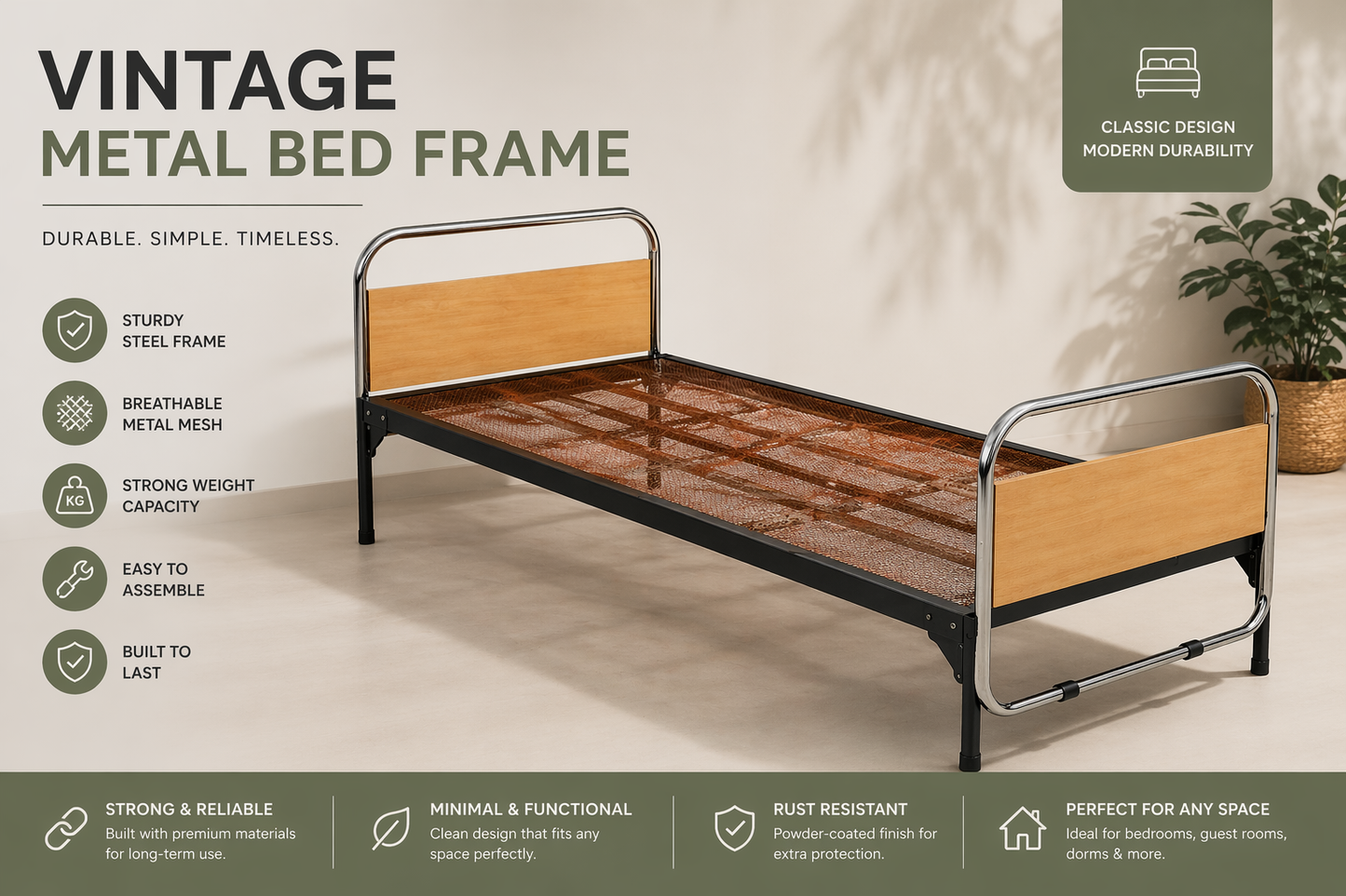 Vintage Industrial Metal Bed Frame