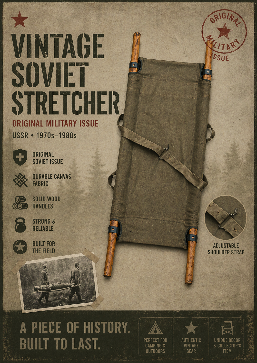 Vintage Soviet Military Stretcher (Cold War Era)