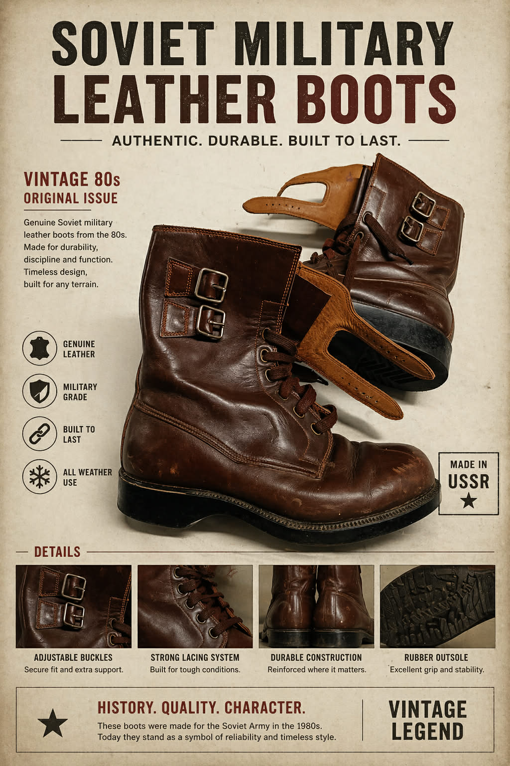 Vintage Eastern European Military Leather Boots (1970s–80s)